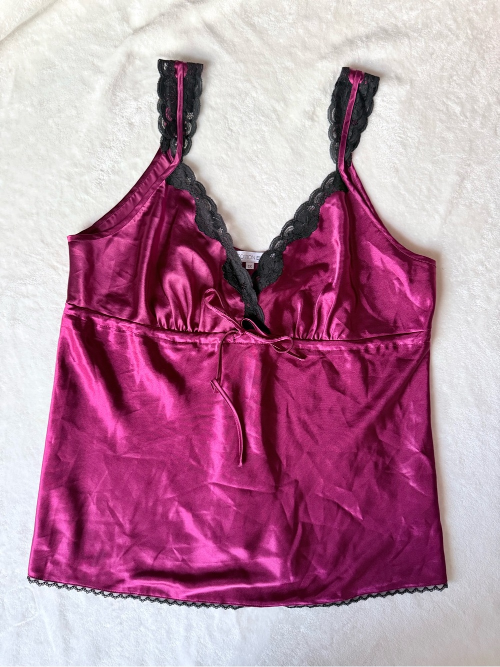 Addition Elle Satin Camisole in Magenta with Black Lace